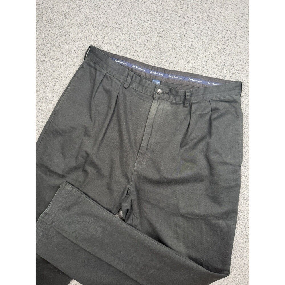 VTG Polo Ralph Lauren Pants Mens 38x32 Black Double Pleated Andrew